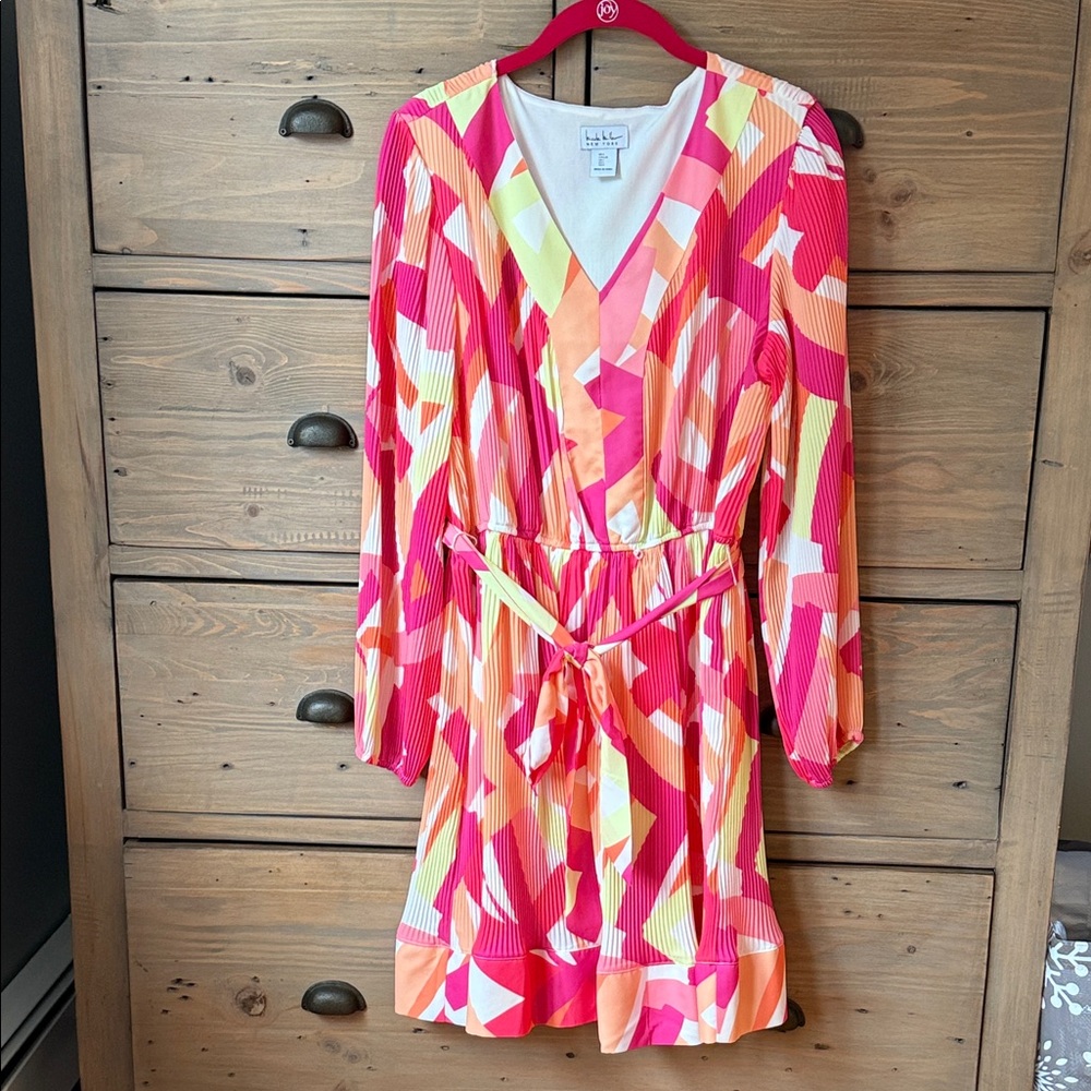EUC Nicole Miller Multicolor Long Sleeve Dress sz L